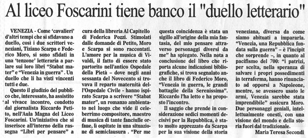 Articolo apparso sul quotidiano Il Gazzettino firmato da Maria Teresa Secondi